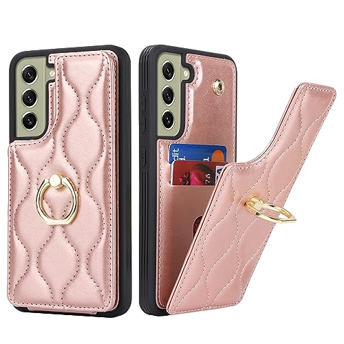 SailorTech Samsung Galaxy S21 FE Hülle mit Kartenhalter für Frauen, Galaxy S21 FE Handyhülle Ring-Ständer [Kartenfach] [Standfunktion] Modische Tasche für Samsung Galaxy S21 FE-Roségold von SailorTech