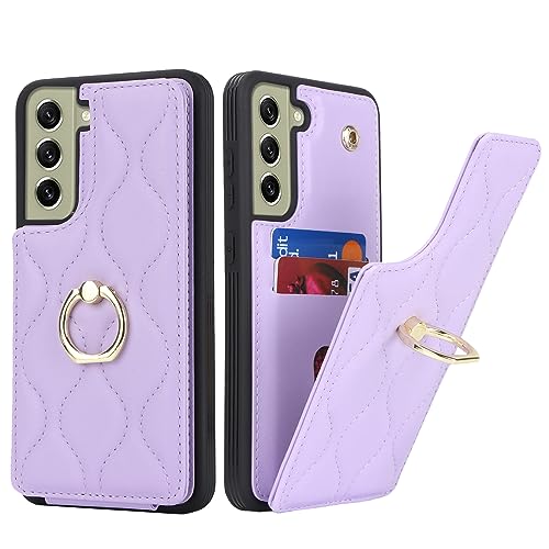 SailorTech Samsung Galaxy S21 FE Hülle mit Kartenhalter für Frauen, Galaxy S21 FE Handyhülle Ring-Ständer [Kartenfach] [Standfunktion] Modische Tasche für Samsung Galaxy S21 FE-Violett von SailorTech