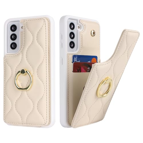SailorTech Samsung Galaxy S21 Hülle mit Kartenhalter für Frauen, Galaxy S21 Handyhülle Ring-Ständer [Kartenfach] [Standfunktion] Niedliche und modische Tasche für Samsung Galaxy S21-Beige von SailorTech
