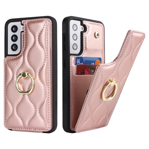 SailorTech Samsung Galaxy S21 Hülle mit Kartenhalter für Frauen, Galaxy S21 Handyhülle Ring-Ständer [Kartenfach] [Standfunktion] Niedliche und modische Tasche für Samsung Galaxy S21-Roségold von SailorTech