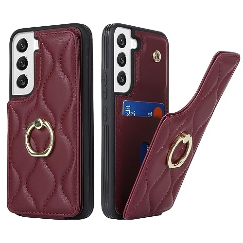 SailorTech Samsung Galaxy S22 Hülle mit Kartenhalter für Frauen, Galaxy S22 Handyhülle Ring-Ständer [Kartenfach] [Standfunktion] Niedliche und modische Tasche für Samsung Galaxy S22-Burgunderrot von SailorTech
