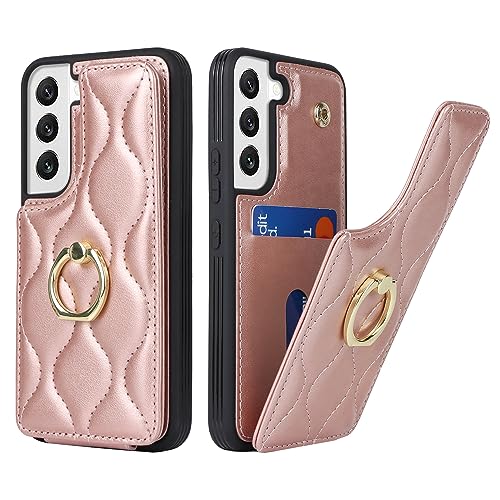 SailorTech Samsung Galaxy S22 Hülle mit Kartenhalter für Frauen, Galaxy S22 Handyhülle Ring-Ständer [Kartenfach] [Standfunktion] Niedliche und modische Tasche für Samsung Galaxy S22-Roségold von SailorTech