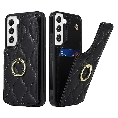 SailorTech Samsung Galaxy S22 Hülle mit Kartenhalter für Frauen, Galaxy S22 Handyhülle Ring-Ständer [Kartenfach] [Standfunktion] Niedliche und modische Tasche für Samsung Galaxy S22-Schwarz von SailorTech