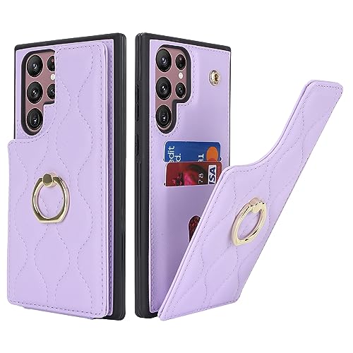 SailorTech Samsung Galaxy S22 Ultra Hülle mit Kartenhalter für Frauen, Galaxy S22 Ultra Handyhülle Ring-Ständer [Kartenfach] [Standfunktion] Modische Tasche für Samsung Galaxy S22 Ultra-Violett von SailorTech