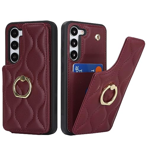 SailorTech Samsung Galaxy S23 Hülle mit Kartenhalter für Frauen, Galaxy S23 Handyhülle Ring-Ständer [Kartenfach] [Standfunktion] Niedliche und modische Tasche für Samsung Galaxy S23-Burgunderrot von SailorTech