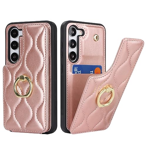 SailorTech Samsung Galaxy S23 Hülle mit Kartenhalter für Frauen, Galaxy S23 Handyhülle Ring-Ständer [Kartenfach] [Standfunktion] Niedliche und modische Tasche für Samsung Galaxy S23-Roségold von SailorTech