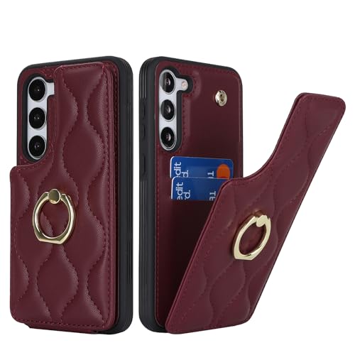 SailorTech Samsung Galaxy S23 Plus Hülle mit Kartenhalter für Frauen, Galaxy S23 Plus Handyhülle Ring-Ständer [Kartenfach] [Standfunktion] Modische Tasche für Samsung Galaxy S23 Plus-Burgunderrot von SailorTech