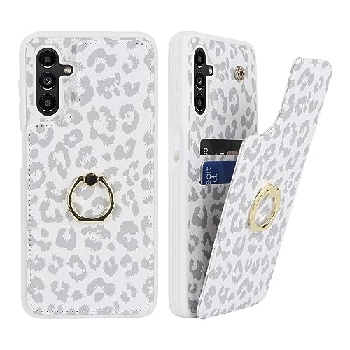 SailorTech für Samsung Galaxy A13 5G Handyhülle mit Kreditkartenhalter für Frauen, Samsung A13 4G Hülle Ring-Ständer Kartenschlitze Standfunktion Modische Tasche für Männer - Weißer Leopard von SailorTech