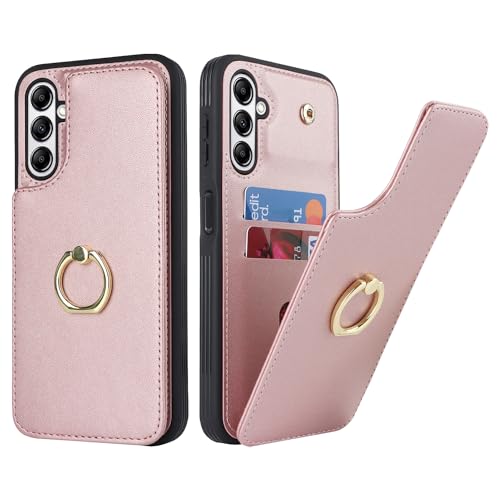 SailorTech für Samsung Galaxy A14 5G Handyhülle mit Kreditkartenhalter für Frauen, Samsung A14 5G Hülle Ring-Ständer Kartenschlitze Standfunktion Modische Tasche für Männer - Roségold von SailorTech