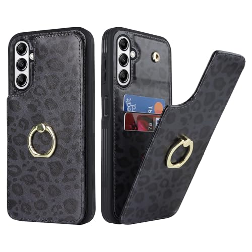 SailorTech für Samsung Galaxy A14 5G Handyhülle mit Kreditkartenhalter für Frauen, Samsung A14 5G Hülle Ring-Ständer Kartenschlitze Standfunktion Modische Tasche für Männer - Schwarzer Leopard von SailorTech