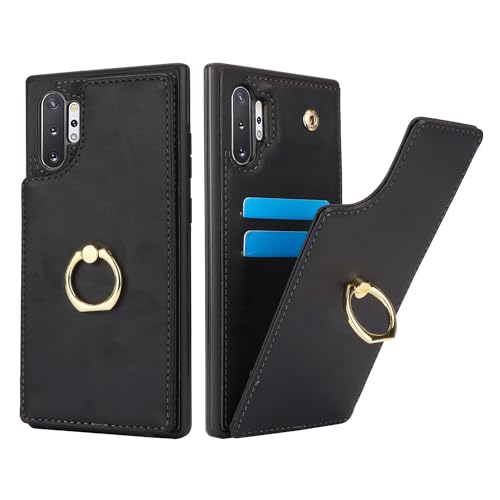 SailorTech für Samsung Galaxy Note 10 Plus Handyhülle mit Kreditkartenhalter für Frauen, Samsung Note 10 Plus Hülle Ring-Ständer Kartenschlitze Standfunktion Tasche für Männer - Schwarz von SailorTech