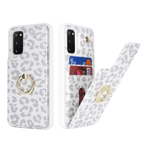 SailorTech für Samsung Galaxy S20 FE Handyhülle mit Kreditkartenhalter für Frauen, Samsung S20 FE Hülle Ring-Ständer Kartenschlitze Standfunktion Modische Tasche für Männer - Weißer Leopard von SailorTech