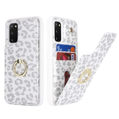 SailorTech für Samsung Galaxy S20 Handyhülle mit Kreditkartenhalter für Frauen, Samsung S20 Hülle Ring-Ständer Kartenschlitze Standfunktion Modische Tasche für Männer - Weißer Leopard von SailorTech