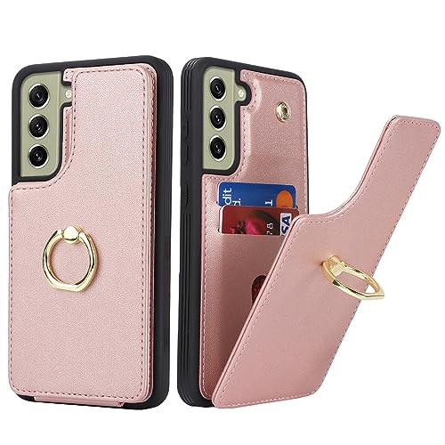 SailorTech für Samsung Galaxy S21 FE Handyhülle mit Kreditkartenhalter für Frauen, Samsung S21 FE Hülle Ring-Ständer Kartenschlitze Standfunktion Modische Tasche für Männer - Roségold von SailorTech