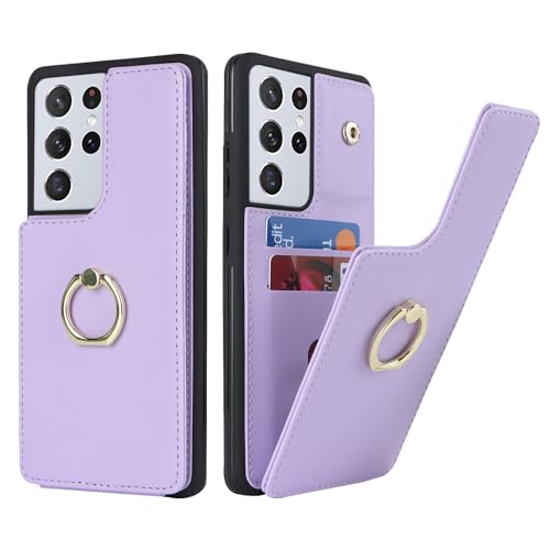 SailorTech für Samsung Galaxy S21 Ultra Handyhülle mit Kreditkartenhalter für Frauen, Samsung S21 Ultra Hülle Ring-Ständer Kartenschlitze Standfunktion Modische Tasche für Männer - Lila von SailorTech