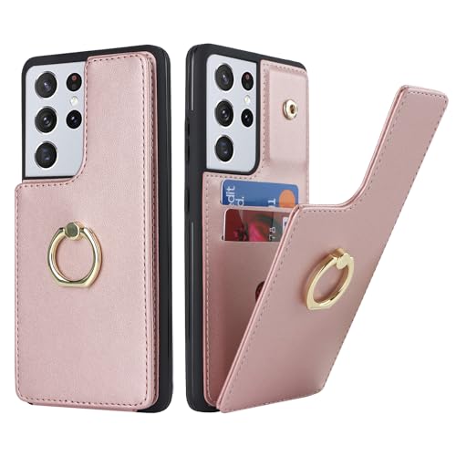 SailorTech für Samsung Galaxy S21 Ultra Handyhülle mit Kreditkartenhalter für Frauen, Samsung S21 Ultra Hülle Ring-Ständer Kartenschlitze Standfunktion Modische Tasche für Männer - Roségold von SailorTech