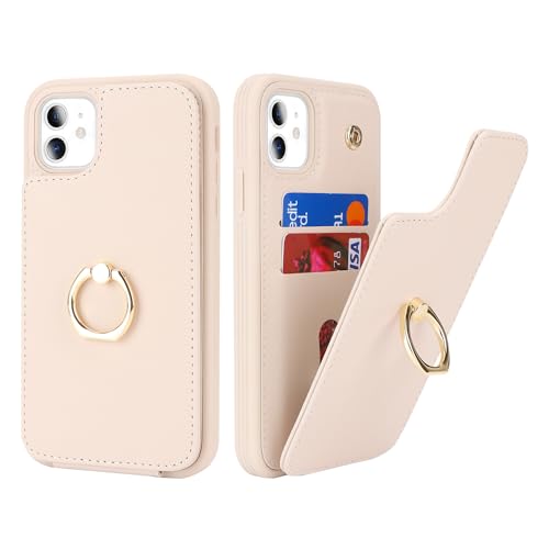SailorTech für iPhone 11 Handyhülle mit Kreditkartenhalter für Frauen, iPhone 11 Hülle Ring-Ständer Kartenschlitze Standfunktion Modische Tasche für Männer - Beige von SailorTech