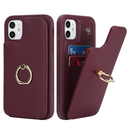 SailorTech für iPhone 11 Handyhülle mit Kreditkartenhalter für Frauen, iPhone 11 Hülle Ring-Ständer Kartenschlitze Standfunktion Modische Tasche für Männer - Burgunderrot von SailorTech
