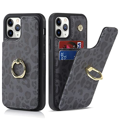 SailorTech für iPhone 11 Pro Max Handyhülle mit Kreditkartenhalter für Frauen, iPhone 11 Pro Max Hülle Ring-Ständer Kartenschlitze Standfunktion Modische Tasche für Männer - Schwarzer Leopard von SailorTech