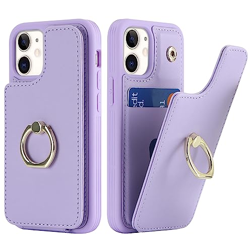 SailorTech für iPhone 12 Mini Handyhülle mit Kreditkartenhalter für Frauen, iPhone 12 Mini Hülle Ring-Ständer Kartenschlitze Standfunktion Modische Tasche für Männer - Lila von SailorTech