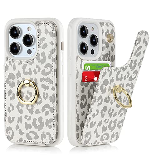 SailorTech für iPhone 12 Pro Max Handyhülle mit Kreditkartenhalter für Frauen, iPhone 12 Pro Max Hülle Ring-Ständer Kartenschlitze Standfunktion Modische Tasche für Männer - Weißer Leopard von SailorTech