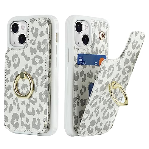 SailorTech für iPhone 13 Mini Handyhülle mit Kreditkartenhalter für Frauen, iPhone 13 Mini Hülle Ring-Ständer Kartenschlitze Standfunktion Modische Tasche für Männer - Weißer Leopard von SailorTech