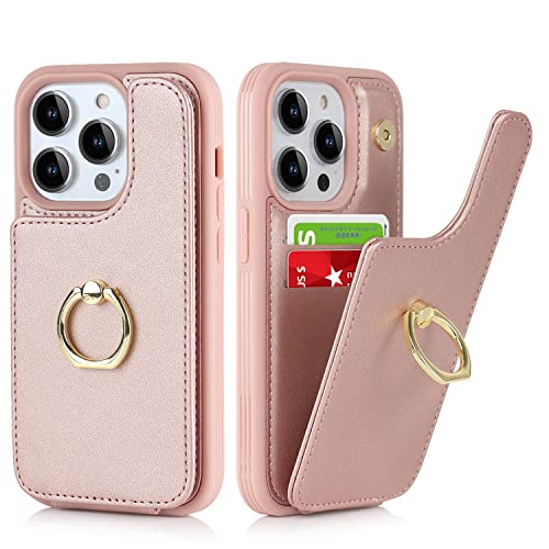 SailorTech für iPhone 13 Pro Handyhülle mit Kreditkartenhalter für Frauen, iPhone 13 Pro Hülle Ring-Ständer Kartenschlitze Standfunktion Modische Tasche für Männer - Roségold von SailorTech