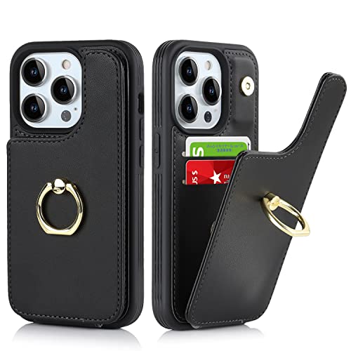 SailorTech für iPhone 13 Pro Handyhülle mit Kreditkartenhalter für Frauen, iPhone 13 Pro Hülle Ring-Ständer Kartenschlitze Standfunktion Modische Tasche für Männer - Schwarz von SailorTech