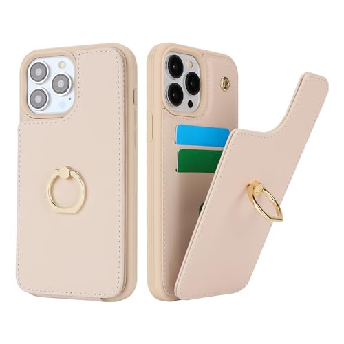 SailorTech für iPhone 13 Pro Max Handyhülle mit Kreditkartenhalter für Frauen, iPhone 13 Pro Max Hülle Ring-Ständer Kartenschlitze Standfunktion Modische Tasche für Männer - Beige von SailorTech
