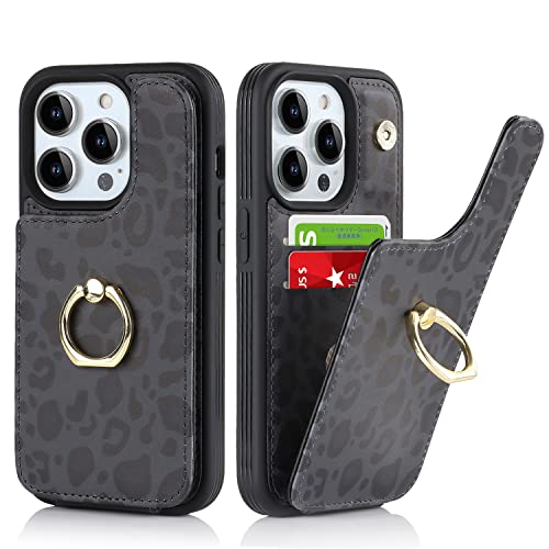 SailorTech für iPhone 13 Pro Max Handyhülle mit Kreditkartenhalter für Frauen, iPhone 13 Pro Max Hülle Ring-Ständer Kartenschlitze Standfunktion Modische Tasche für Männer - Schwarzer Leopard von SailorTech