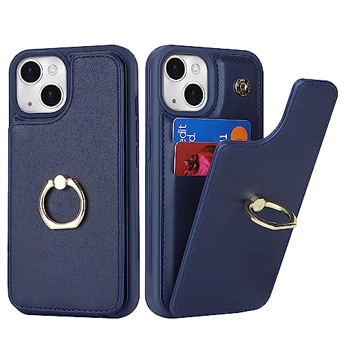 SailorTech für iPhone 14 Handyhülle mit Kreditkartenhalter für Frauen, iPhone 14 Hülle Ring-Ständer Kartenschlitze Standfunktion Modische Tasche für Männer - Marineblau von SailorTech