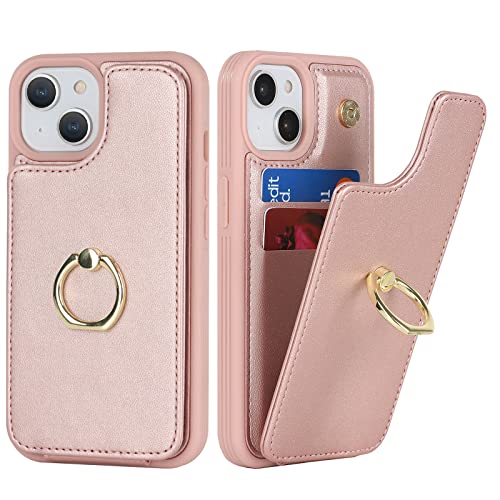 SailorTech für iPhone 14 Handyhülle mit Kreditkartenhalter für Frauen, iPhone 14 Hülle Ring-Ständer Kartenschlitze Standfunktion Modische Tasche für Männer - Roségold von SailorTech