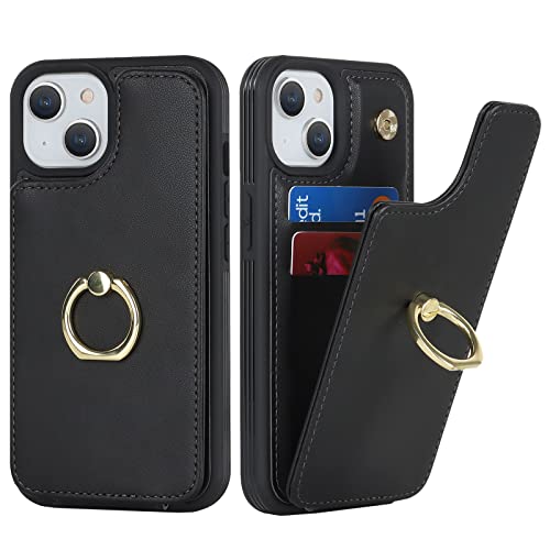 SailorTech für iPhone 14 Plus Handyhülle mit Kreditkartenhalter für Frauen, iPhone 14 Plus Hülle Ring-Ständer Kartenschlitze Standfunktion Modische Tasche für Männer - Schwarz von SailorTech
