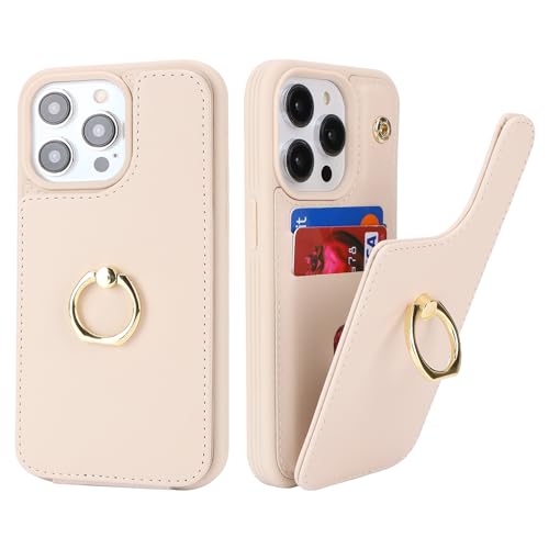 SailorTech für iPhone 14 Pro Handyhülle mit Kreditkartenhalter für Frauen, iPhone 14 Pro Hülle Ring-Ständer Kartenschlitze Standfunktion Modische Tasche für Männer - Beige von SailorTech