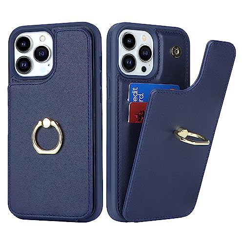 SailorTech für iPhone 14 Pro Handyhülle mit Kreditkartenhalter für Frauen, iPhone 14 Pro Hülle Ring-Ständer Kartenschlitze Standfunktion Modische Tasche für Männer - Marineblau von SailorTech