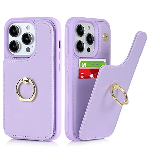 SailorTech für iPhone 14 Pro Max Handyhülle mit Kreditkartenhalter für Frauen, iPhone 14 Pro Max Hülle Ring-Ständer Kartenschlitze Standfunktion Modische Tasche für Männer - Lila von SailorTech