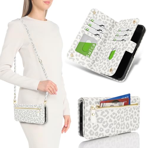 SailorTech für iPhone 15 Pro Hülle mit Kartenfach Klapphülle für Frauen, iPhone 15 Pro Handyhülle Handytasche Flip Brieftasche Schutzhülle mit Verstellbarer Halskette-Weißer Leopard SailorTech für iPhone 15 Pro Hülle mit Kartenfach Klapphülle für Frauen, iPhone 15 Pro Handyhülle Handytasche Flip Brieftasche Schutzhülle mit Verstellbarer Halskette-Weißer Leopard von SailorTech