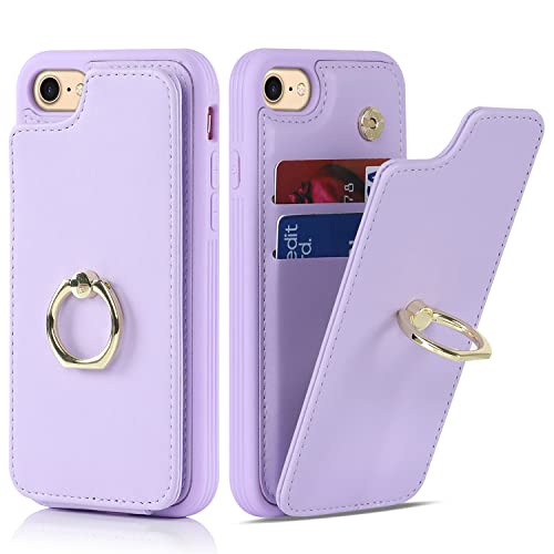 SailorTech für iPhone 7/8/SE2/SE3 Handyhülle mit Kreditkartenhalter für Frauen, iPhone 7/8/SE 2020/SE 2022 Hülle Ring-Ständer Kartenschlitze Standfunktion Modische Tasche für Männer-Lila von SailorTech
