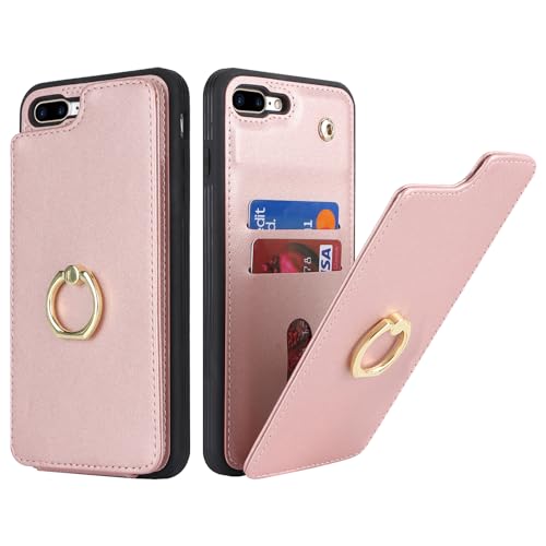 SailorTech für iPhone 7 Plus/8 Plus Handyhülle mit Kreditkartenhalter für Frauen, iPhone 7 Plus/8 Plus Hülle Ring-Ständer Kartenschlitze Standfunktion Modische Tasche für Männer - Roségold von SailorTech