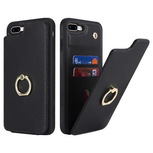 SailorTech für iPhone 7 Plus/8 Plus Handyhülle mit Kreditkartenhalter für Frauen, iPhone 7 Plus/8 Plus Hülle Ring-Ständer Kartenschlitze Standfunktion Modische Tasche für Männer - Schwarz von SailorTech