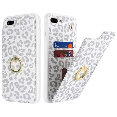 SailorTech für iPhone 7 Plus/8 Plus Handyhülle mit Kreditkartenhalter für Frauen, iPhone 7 Plus/8 Plus Hülle Ring-Ständer Kartenschlitze Standfunktion Modische Tasche für Männer - Weißer Leopard von SailorTech