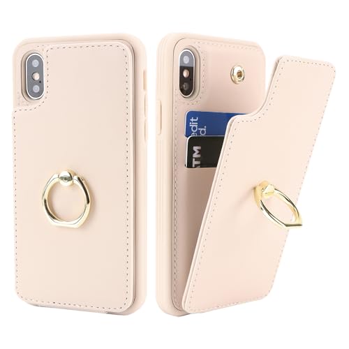 SailorTech für iPhone X/XS Handyhülle mit Kreditkartenhalter für Frauen, iPhone X/XS Hülle Ring-Ständer Kartenschlitze Standfunktion Modische Tasche für Männer - Beige von SailorTech
