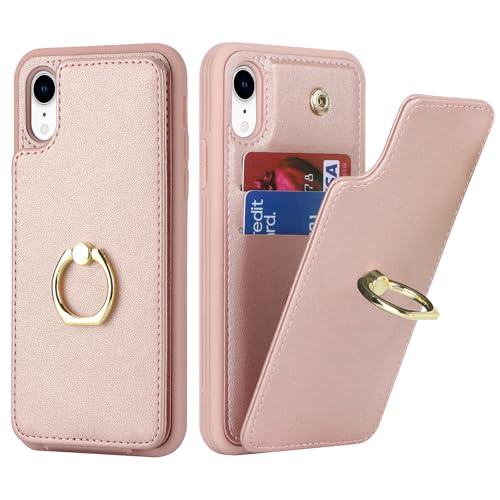 SailorTech für iPhone XR Handyhülle mit Kreditkartenhalter für Frauen, iPhone XR Hülle Ring-Ständer Kartenschlitze Standfunktion Modische Tasche für Männer - Roségold von SailorTech