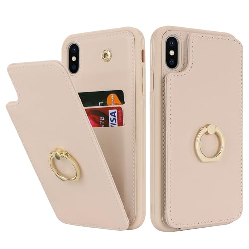 SailorTech für iPhone XS Max Handyhülle mit Kreditkartenhalter für Frauen, iPhone XS Max Hülle Ring-Ständer Kartenschlitze Standfunktion Modische Tasche für Männer - Beige von SailorTech