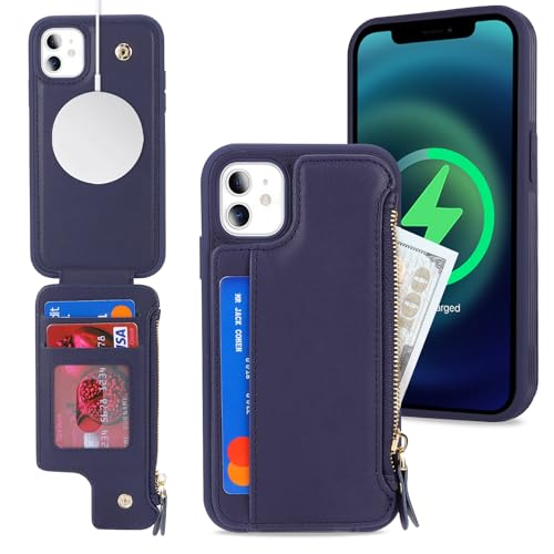 SailorTech iPhone 11 Etui mit Kartenhalter mag Safe, iPhone 11 Hülle mit Reißverschluss Kartenfach Geldbörse für iPhone 11 Handyhülle Lederhülle - Blau von SailorTech