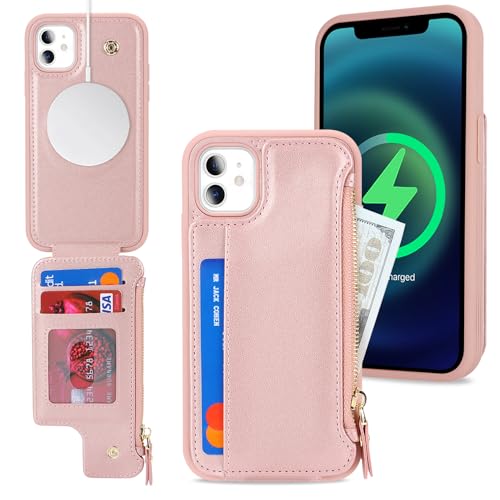 SailorTech iPhone 11 Etui mit Kartenhalter mag Safe, iPhone 11 Hülle mit Reißverschluss Kartenfach Geldbörse für iPhone 11 Handyhülle Lederhülle - Roségold von SailorTech