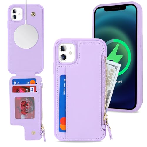 SailorTech iPhone 11 Etui mit Kartenhalter mag Safe, iPhone 11 Hülle mit Reißverschluss Kartenfach Geldbörse für iPhone 11 Handyhülle Lederhülle - Violett von SailorTech