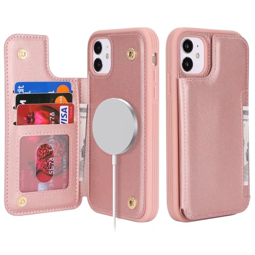 SailorTech iPhone 11 Hülle mit Kartenhalter Mag Safe, iPhone 11 Etui mit Kartenfach mag Safe Geldbörse für iPhone 11 Handyhülle mit Portemonnaie Lederhülle - Roségold von SailorTech