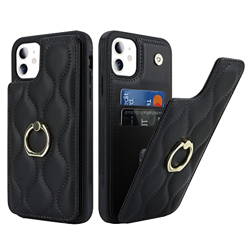 SailorTech iPhone 11 Hülle mit Kartenhalter für Frauen, iPhone 11 Handyhülle Ring-Ständer [Kartenfach] [Standfunktion] Niedliche und modische Tasche für iPhone 11-Schwarz von SailorTech