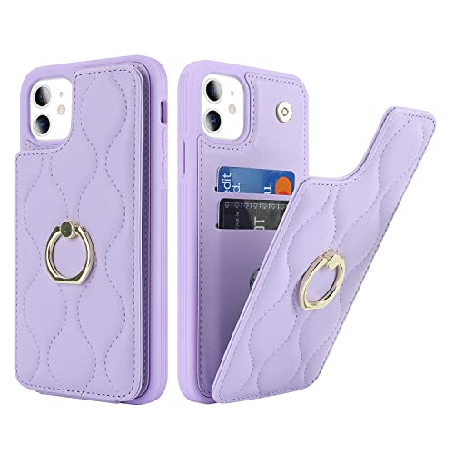 SailorTech iPhone 11 Hülle mit Kartenhalter für Frauen, iPhone 11 Handyhülle Ring-Ständer [Kartenfach] [Standfunktion] Niedliche und modische Tasche für iPhone 11-Violett von SailorTech